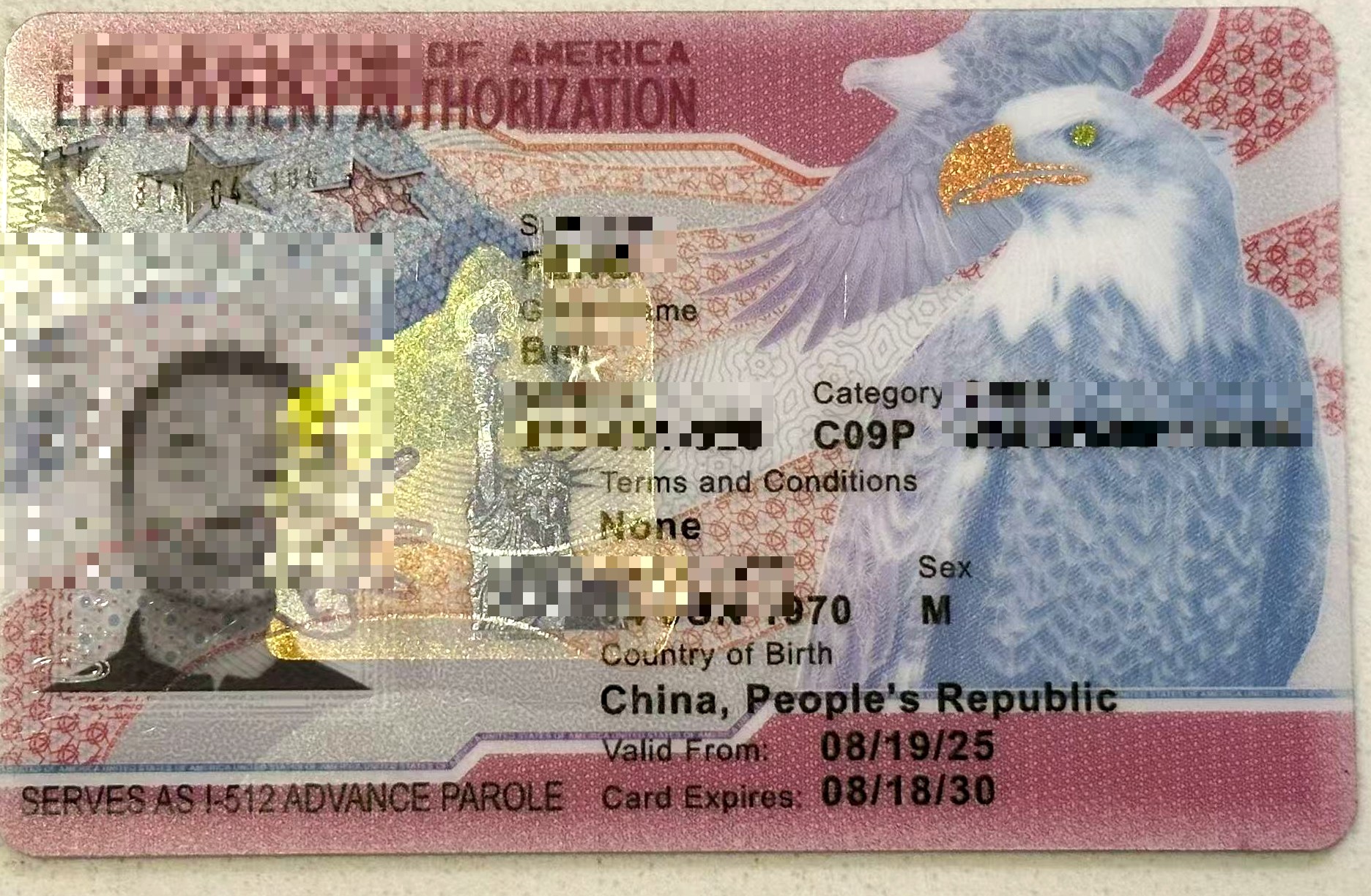 EAD / Combo card (redacted)
